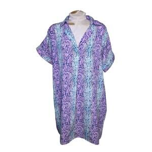 Caroline Hill Snakeskin Dress Large Multicolored Short Sleeve Dress with Pockets